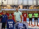 Momentka z rozlučky brankáře Petra Štochla při kvalifikačním duelu proti Islandu