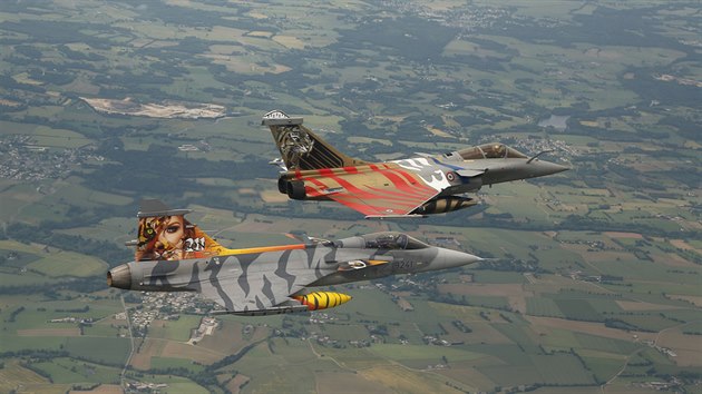 Gripen elitní 211. tygří letky z Čáslavi a stroj Rafale francouzské Escadron de chasse 3/30 Lorraine na cvičení Tiger Meet