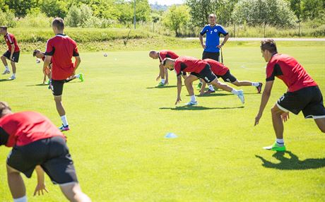 Fotbalisté eských Budjovic na zaátku letní pípravy.