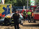 V ulici Na Petinch v Praze 6 se srazila tramvaj s autem (23.6.2017)