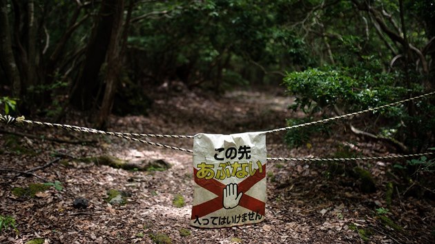 Některé části lesa Aokigahara  jsou nepřístupné.