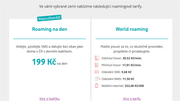 Ceny roamingu ve Švýcarsku (Vodafone)
