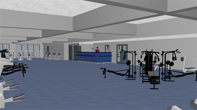 Tak by mělo vypadat fitness centrum uvnitř multifunkční haly.