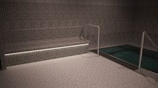 Ochlazovací bazén v opravené saun.