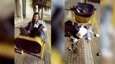 Dívka skoila na odpadkový ko a skonila na zemi pod odpadky