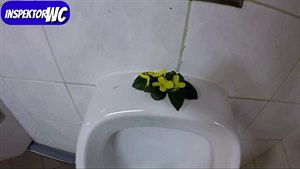 WC v pražském metru. Květiny a bonbón na rozloučenou