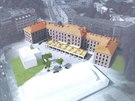 Ped budovami Vrbenského kasáren i stávajícího depozitáe hradeckého Muzea...