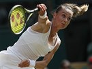 Magdaléna Rybáriková servíruje v duelu 2. kola Wimbledonu.