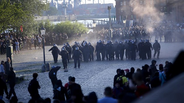 Demonstrace bhem summitu G20 v Hamburku (6. ervence 2017).