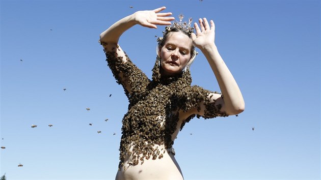 Včely tancují s větším zaujetím po kokainu, americká umělkyně Sara Mapelli tancuje s tisícovkami včel na nahém těle jen tak, Bez drog