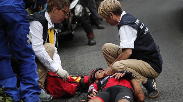 Richie Porte v pi lka bhem devt etapy Tour de France.