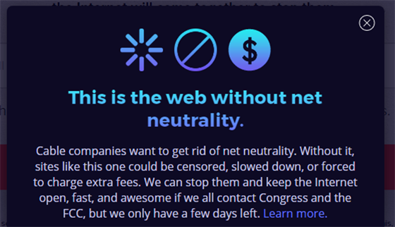 V červenci 2017 v USA proběhl protest proti zrušení síťové neutrality.