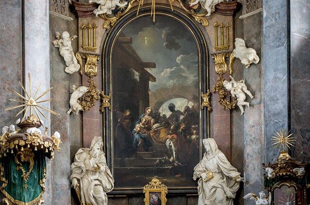 Oltání obraz Klanní Tí král od Petra Brandla v zámecké kapli Zjevení Pán...