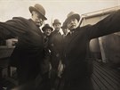 Group self-portrait of five photographers on the roof of Colonel Marceau's...