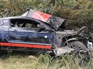 Nehoda automobilu Ford Mustang nedaleko Borku u Prahy (15. 7. 2017)