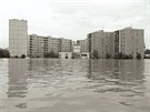 Olomouck sdlit v mstsk sti Lazce zatopen pi povodni v roce 1997