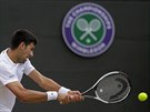 TVRDÝ ÚDER. Novak Djokovi ve tvrtfinále Wimbledonu.