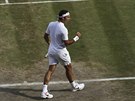 Roger Federer a jeho radost v semifinále Wimbledonu.