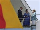 Britský princ William, vévodkyn Kate a nmecká kancléka Angela Merkelová...