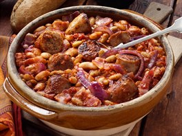 Casserole s blmi fazolemi a ervenou cibul