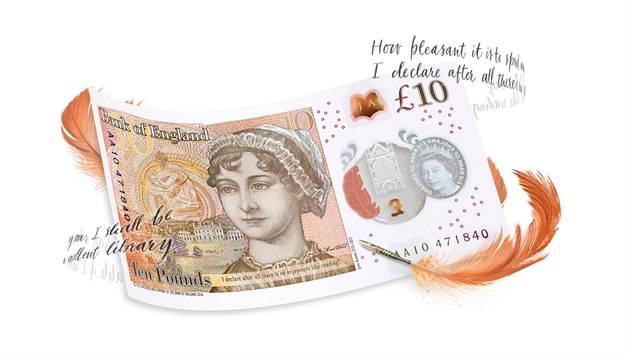 Britsk centrln banka dnes pedstavila novou bankovku v hodnot deseti liber (tm 300 K). Je plastov a je na n zobrazena spisovatelka Jane Austenov, od jej smrti uplynulo 200 let.