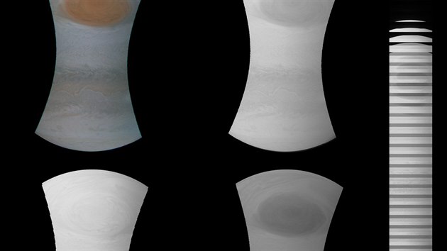 Postupná úprava snímku Velké rudé skvrny na Jupiteru z hrubého (RAW) formátu.