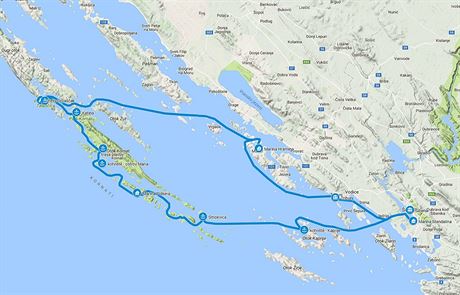 Mapa plavby po chorvatskm souostrov Kornati