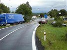 U Hazlova na Chebsku se stala nehoda kamionu a dvou osobních aut. (27. 7. 2017)