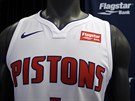 Detroit Pistons pedstavili dresy pro novou sezonu s reklamou na Flagstar Bank.