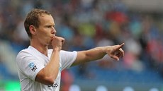 Jan Chramosta z Mladé Boleslavi se raduje ze svého gólu proti Shamrock Rovers.