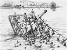 Kresba Roberta Vajbara znázorující utonutí rakvických dtí v rozvodnné Dyji v...