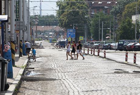 Oprava Masarykovy ulice v Teplicích. 
