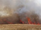 Požár pole u Těchlovic na Tachovsku