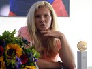Tenistka Kateina Siniaková na tiskové konferenci po vítzství na turnaji v...