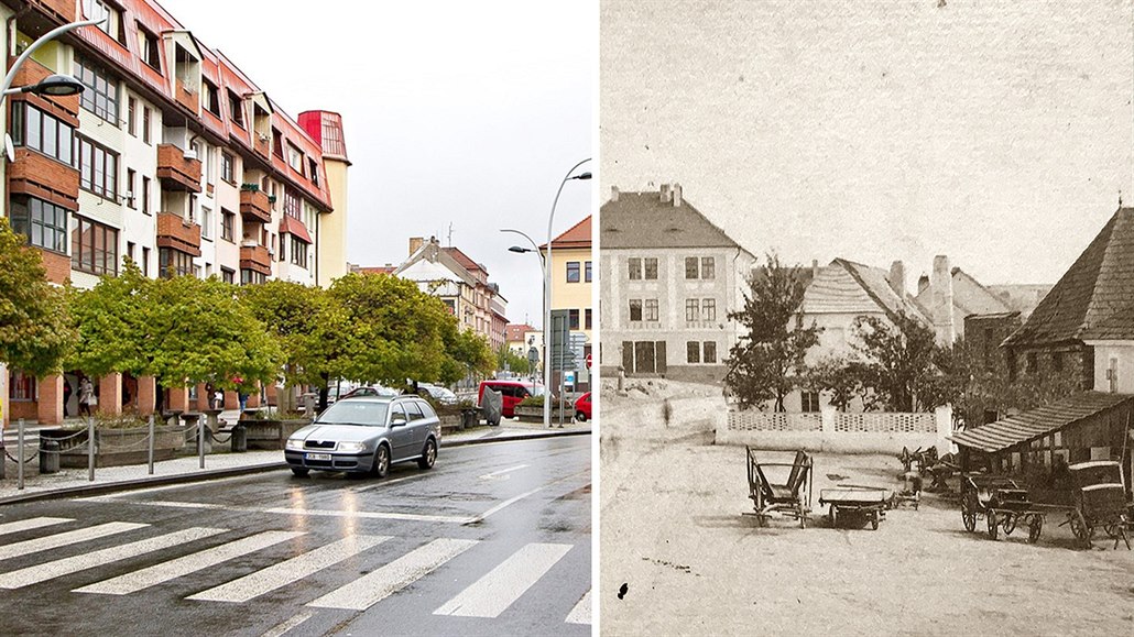 Táborské nám�stí F. K�í�ka v sou�asnosti a v roce 1885