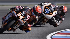 Jakub Kornfeil (vpedu) a Fin Patrik Pulkkinen.v kvalifikaci Moto3.