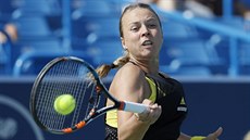 Estonská tenistka Anett Kontaveitová v utkání s Petrou Kvitovou na turnaji v...