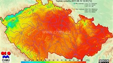 Teplota vzduchu 10. srpna 2017 ve 14:00 hodin