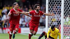 Mohamed Salah z Liverpoolu oslavuje gól v utkání anglické Premier League proti...