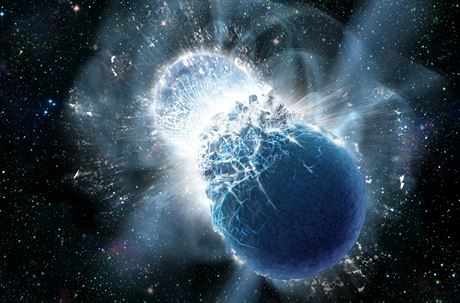 Velmi spekulativní ilustrace sráky dvou neutronových hvzd. Autora snad do...