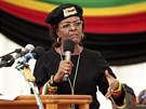 Grace Mugabeová ení na oslavách 93. narozenin svého manela  (21. února 2017)