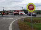 Snímek z nehody dvou voz u sjezdu z dálnice D46 na Prostjovsku nedaleko obce...