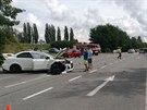 Nehoda dvou aut na Jinsku, po kter skonily v nemocnici ti eny (19.8.2017).