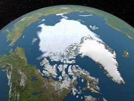 Ledová pokrývka v oblasti Severního ledového oceánu. 