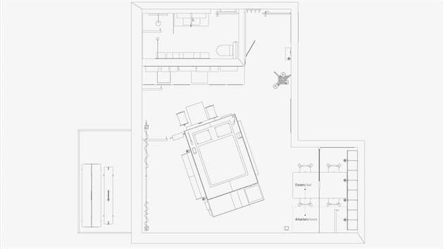 Výsledkem projektu návrháře Moormanna nazvaný Život v malém prostoru je vlastně místnost v místnosti, která se dá chápat i jako obrovský kus nábytku.