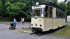 Nmecká tramvaj pochází z roku 1973, vz lze vidt v areálu libereckého...