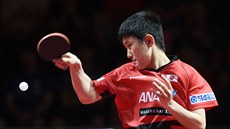 Tomokazu Harimoto z Japonska ve finále dvouhry na turnaji série World Tour v...