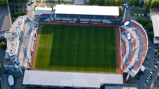 Letecký pohled na Andrův stadion v Olomouci, který je domovem fotbalové Sigmy.