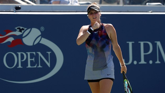 Markta Vondrouov slav bhem zpasu prvnho kola US Open.