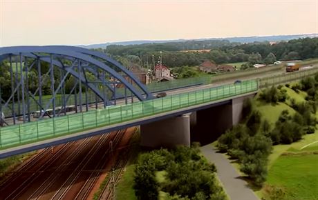 Podoba budoucího mostu D35 pes eleznici u stanice Uhersko.  